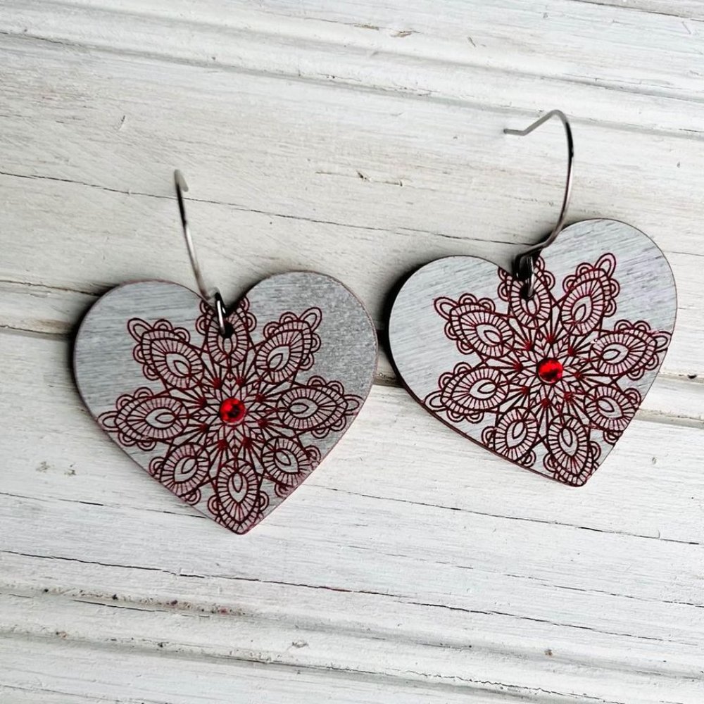 Valentines Heart Wood Dangle Earrings